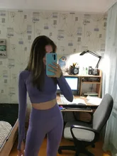 Conjunto de Yoga sin costuras para mujer, ropa deportiva para gimnasio, top de manga larga, camiseta corta, leggings de cintura alta, para correr o hacer ejercicio