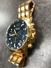 Megir-relojes de cuarzo de acero inoxidable para hombre, cronógrafo analógico, de pulsera, dorado, luminoso, resistente al agua, 2068GGD-2N3
