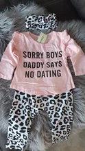 Conjunto de ropa para niña recién nacida, Tops divertidos de manga larga de algodón, pantalones de leopardo informales y Diadema, trajes para niños de 3 uds.