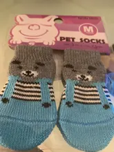 4 unids/set perro cachorro cálido calcetines lindo cachorro de perro de punto Calcetines para mascotas de dibujos animados lindo Anti-deslizamiento zapatos de gato calcetines de colores