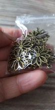 15 Uds Charms conector de flor 25x19mm ajuste para hacer colgantes antiguos, color plata Vintage bronce tibetano, joyería artesanal DIY