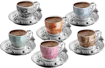 (Set of 6) Demmex Turkish Greek Arabic Coffee Espresso Demitasse Cup Saucer Spoon Set, Multicolor Cups (Silver)
(Set of 6) Demmex Turkish Greek Arabic Coffee Espresso Demitasse Cup Saucer Spoon Set, Multicolor Cups (Silver)