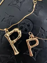 Lost Lady-collar con 26 letras de bambú y Metal dorado para mujer, colgante con inicial del alfabeto, cadena de eslabones, regalos de joyería