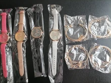 Reloj de pulsera analógico para Mujer, 5 uds., correa de cuero, de cuarzo, negro