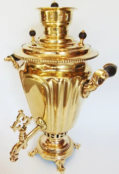 Samovar on firewood. Shape: a glass with faces. Material: polished brass. Factory: Tula cartridges 
Samovar on firewood. Shape: a glass with faces. Material: polished brass. Factory: Tula cartridges