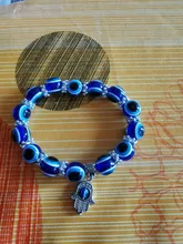 De moda de Color de plata azul de mal de ojo Hamsa la mano de Fátima Palm pulseras para las mujeres de la pulsera del encanto de estilo étnico joyería hecha a mano