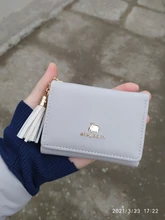 PURDORED 1 Pc lindo mujeres cartera Tarjetero de cuero Mini borla corta pequeña cartera monedero de mujer señoras tarjeta caso Tarjetero