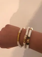 Pulsera de cuentas de disco de arcilla polimérica reciclable para mujer, brazalete minimalista hecho a mano, joyería