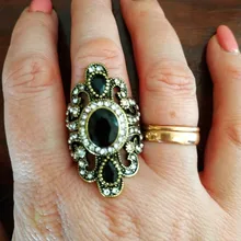 Kinel-joyería Bohemia para mujer, anillos de bronce antiguo para regalo, joyería Vintage, piedra de resina negra y roja, anillos étnicos turcos para mujer