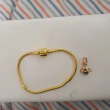 Pulsera con cadena de oro de serpiente rosa para mujer, brazalete con cuentas europeas de ajuste, fabricación de joyas DIY, 1 pulsera con abalorio gratis