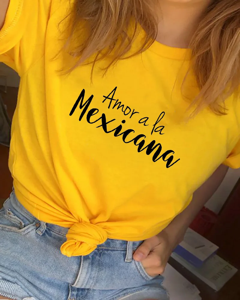 

Amor a la Mexicana Printed New Arrival Women's Summer Funny Casual 100%Cotton T-Shirt Spanish shirts Latina Tops