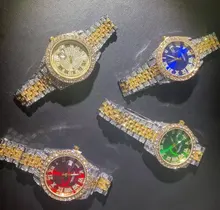 ALLICEONYOU-relojes de circonia cúbica, pulsera de diamantes de alta calidad, de acero inoxidable, Color oro nuevo y plateado, a la moda, Hip Hop, para regalo