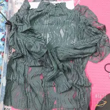 Blusa holgada con manga tres cuartos para verano, camisa elegante con encaje y volantes para mujer, 2020