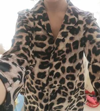 Blusa de gasa Sexy de manga larga blusa estampado de leopardo Turn Down Collar dama Oficina camisa túnica Tops Casual sueltos de talla grande Blusas