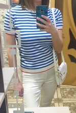 Knitted T-Shirt Tops Short-Sleeve Women Clothes Warmsway Striped Tees Woman Summer Casual