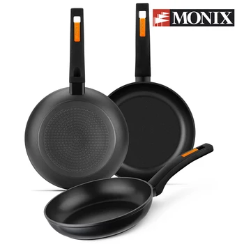 

Monix fire-forged aluminium non-stick pans set. 2 or 3 units. For induction cooker gas hob