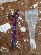 Tijeras de dragón púrpura 7,0 para mascotas profesionales para el aseo de perros japonés 440c Animal recto y adelgazante y curvo tijeras LZS0377