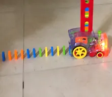 Juego de tren dominó para niños, con luz de sonido, automático, bloques de dominó coloridos, juego educativo DIY, juguete para regalo