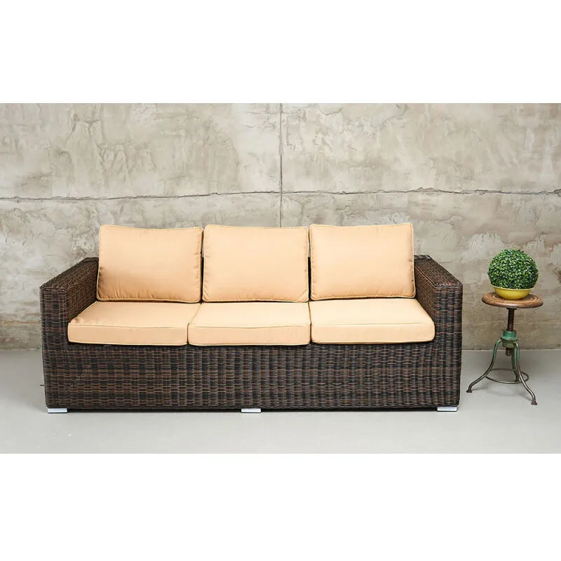 Плетеный диван KARL 3-х местный с бежевыми подушками | Мебель