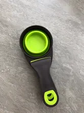 Multifuncional plegable de silicona Bol comedero para perros portátil recipiente de comida de mascotas cuchara taza para medir los perros alimentar de almacenamiento de herramienta