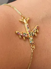 Nueva llegada cobre CZ aviones pulsera de cadena para las mujeres ajustable encanto volar avión joyería del brazalete de la mejor fiesta boda, viaje regalo
