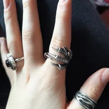 Anillo de estilo gótico para hombre y mujer, sortija de serpiente con diseño de garra de dragón y animales, Estilo Vintage, Punk, Hip Hop, apertura ajustable, regalo de joyería