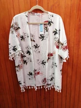 Beachwear Tunic Shirt Kimono Bikini Bathing-Suit Cover-Up Tassels CUPSHE Chiffon Floral-Print