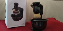 Jabonera de afeitar 3 en 1 + cepillo de afeitar + soporte de afeitado cepillo de pelo de cerdas herramienta de limpieza de barba para hombre, camiseta nueva, regalo