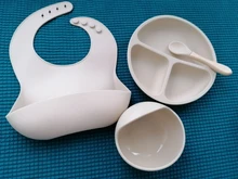4 unids/set libre de BPA silicona bebé vajilla babero impermeable de Color sólido cena plato hondo con ventosa y cuchara para niños