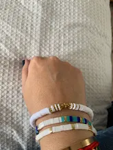 Pulsera de cuentas de disco de arcilla polimérica reciclable para mujer, brazalete minimalista hecho a mano, joyería