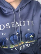 Sudaderas con bordado de oso Vintage para mujer, ropa de calle Harajuku, informal, de manga larga, cuello redondo, sudadera de moda de gran tamaño