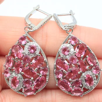 46x23mm Gorgeous Pear Shape Created Pink Tourmaline White CZ Gift For Women Silver Earrings
46x23mm Gorgeous Pear Shape Created Pink Tourmaline White CZ Gift For Women Silver Earrings