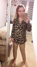 Blusa de gasa Sexy de manga larga blusa estampado de leopardo Turn Down Collar dama Oficina camisa túnica Tops Casual sueltos de talla grande Blusas