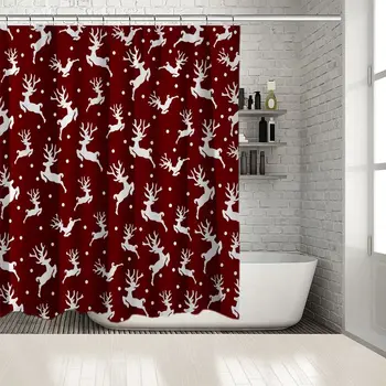 Reindeer Flying In Snowy Christmas Night Sky Silhouette Cartoon Artwork Printed Burgundy And White Shower Curtain 
Reindeer Flying In Snowy Christmas Night Sky Silhouette Cartoon Artwork Printed Burgundy And White Shower Curtain