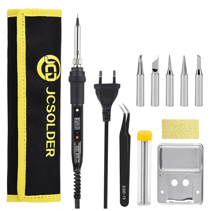 JCD 908S Electric Soldering Iron Kit Portable Adjustable Temperature LCD Digital PCB BGA Soldering Iron Solder for Home DIY 80W
JCD 908S Electric Soldering Iron Kit Portable Adjustable Temperature LCD Digital PCB BGA Soldering Iron Solder for Home DIY 80W