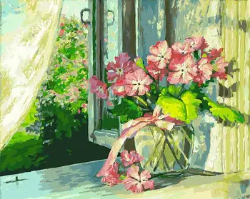 Bouquet on the window, 40*50 cm painting coloring by numbers on canvas Snow White 066-AB
Bouquet on the window, 40*50 cm painting coloring by numbers on canvas Snow White 066-AB
