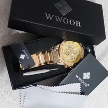 WWOOR-reloj analógico de acero inoxidable para hombre, nuevo accesorio de pulsera de cuarzo resistente al agua con cronógrafo, complemento Masculino deportivo de marca de lujo disponible en color dorado, 2021