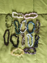 Brazalete de piedras de Gema naturales irregulares, cuentas de viruta elásticas, amazonita pepitas de, brazaletes de cristal de cuarzo rosa para mujer