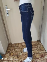 Pantalones vaqueros de talla grande para mujer, Vaqueros rectos de cintura media en azul, Vaqueros elásticos para mamá, 2020