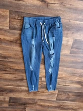 Vaqueros rasgados con cordón para mujer, Vaqueros elásticos con agujeros, pantalones largos ajustados de talla grande