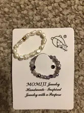 Momiji-Anillo de perlas ovaladas para mujer, elástico ajustable, cuentas de perlas con acero inoxidable, regalos de joyería