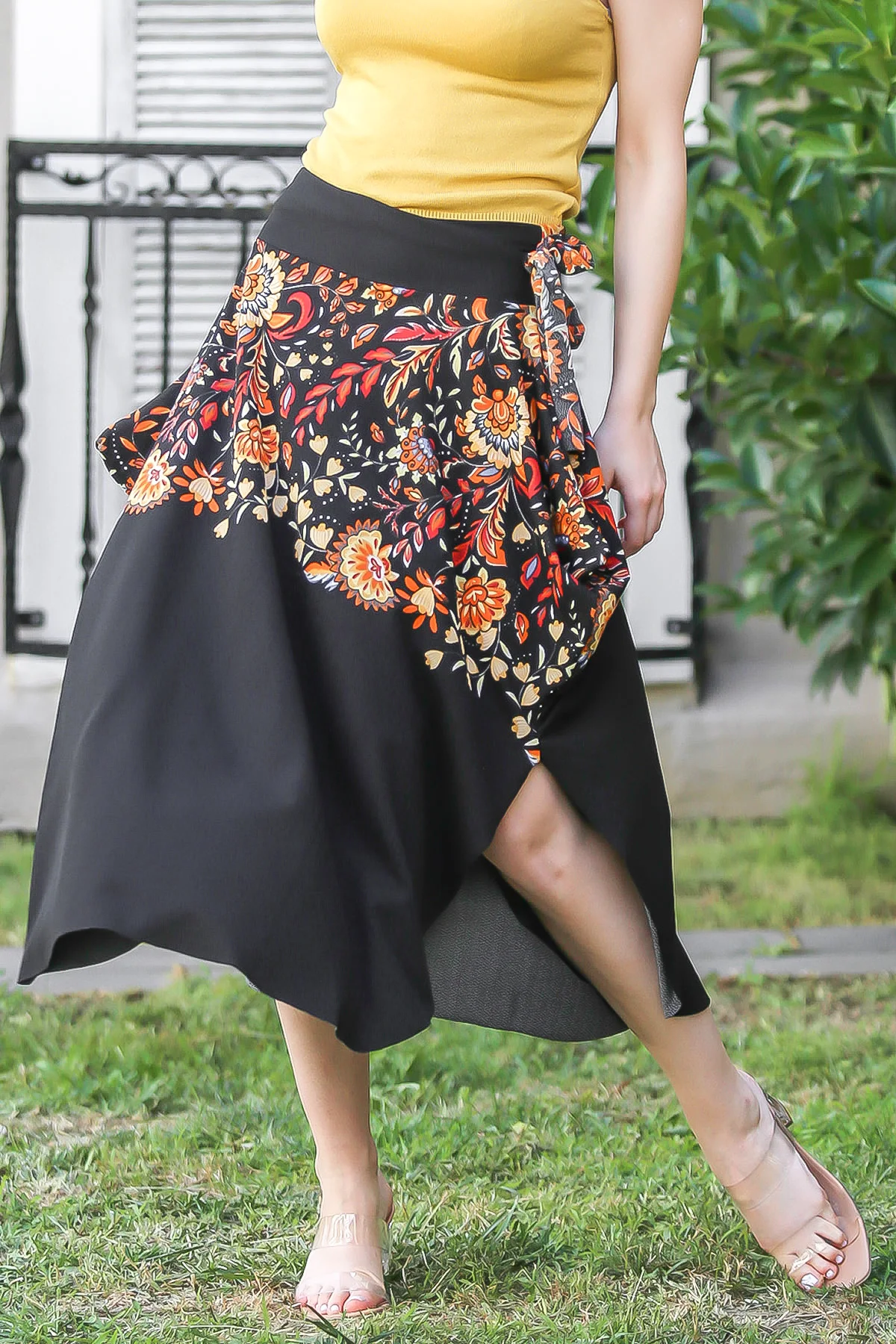 Фото Винтажная Асимметричная Свободная юбка с принтом | Женская одежда