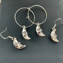 Abalorios de cara de luna de 15 Uds., colgantes de Color plata antigua de 19x9mm, fabricación artesanal, búsqueda de joyería tibetana