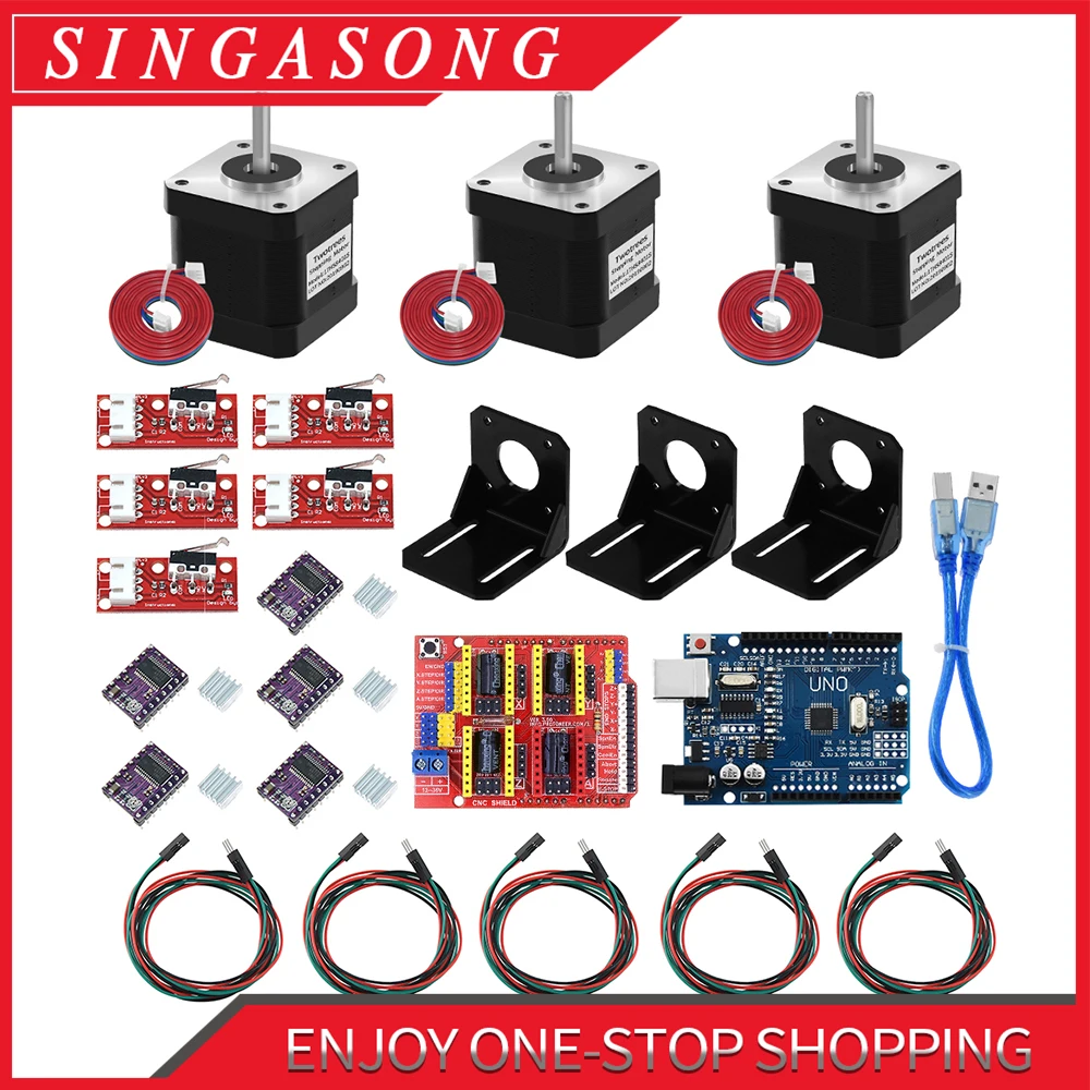 Nema17 Stepper Motor Nema17 42BYGH 1.7A 17HS8401S + DRV8825 driver with cnc shield v3 UNO R3 expansion board CNC kit
Nema17 Stepper Motor Nema17 42BYGH 1.7A 17HS8401S + DRV8825 driver with cnc shield v3 UNO R3 expansion board CNC kit