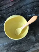 Tazón de silicona para bebé, vajilla de alimentación para bebé, tazón de succión, plato, manija de madera silicona, cuchara, juego de platos para bebé