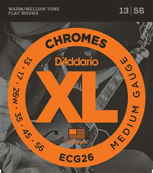 Ecg26 chromes flat wound string kit for electric guitar, medium, 13-56, D'Addario
Ecg26 chromes flat wound string kit for electric guitar, medium, 13-56, D'Addario