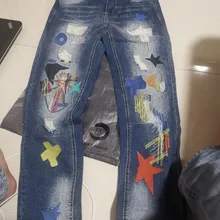 Moda de estilo coreano hombres Jeans parche bordado diseñador de Jeans rasgados pantalones lápiz elástico Streetwear elástico Hip Hop para hombres