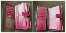 Billetera de cuero genuino con bloqueo RFID para mujer, Cartera de cuero de señora, diseño de marca de lujo, de cuero de cera de aceite, monedero