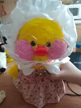 Lalafanfan-Accesorios de ropa de animales de peluche para niñas, 30cm, cinta para el pelo, vestido amarillo de pato, perro, Alpaca, muñeca con jersey, regalo