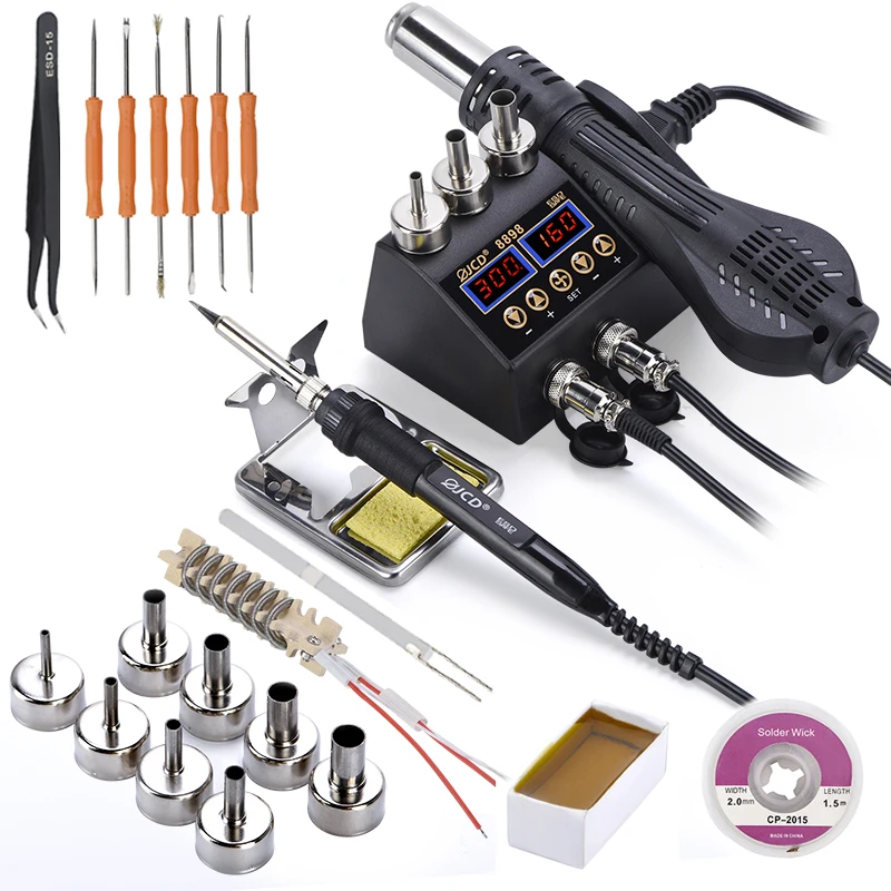 JCD 2in1 Soldering station Double Switch Control LCD Digital Display BGA SMD Soldering Rework Station Welding Repair Tools 8898
JCD 2in1 Soldering station Double Switch Control LCD Digital Display BGA SMD Soldering Rework Station Welding Repair Tools 8898